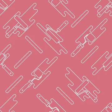 Seamless pattern of rollers for paint and paint spots. Stock Illustration