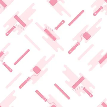 Seamless pattern of rollers for paint and paint spots. Stock Illustration