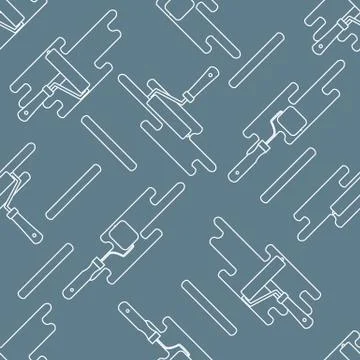 Seamless pattern of rollers for paint and paint spots. Stock Illustration