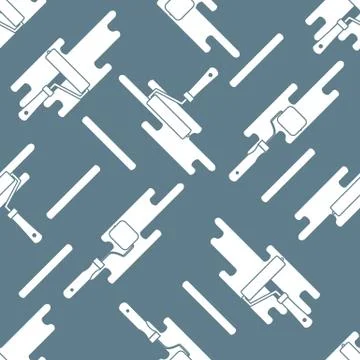 Seamless pattern of rollers for paint and paint spots. Stock Illustration