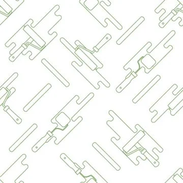 Seamless pattern of rollers for paint and paint spots. Stock Illustration