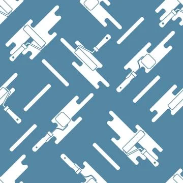 Seamless pattern of rollers for paint and paint spots. Stock Illustration
