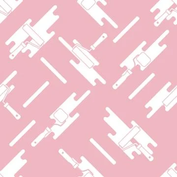 Seamless pattern of rollers for paint and paint spots. Stock Illustration