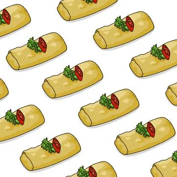 A seamless pattern of rolls kueh with filling sticky rice and minced chicken and Illustrazione stock