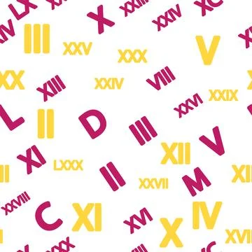 Seamless pattern with Roman numerals. Ten, twenty, thirty, forty, fifty, si.. 스톡 일러스트