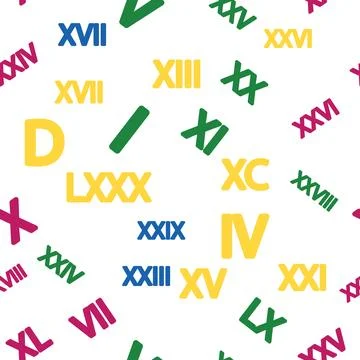 Seamless pattern with Roman numerals. Ten, twenty, thirty, forty, fifty, si.. 库存插图