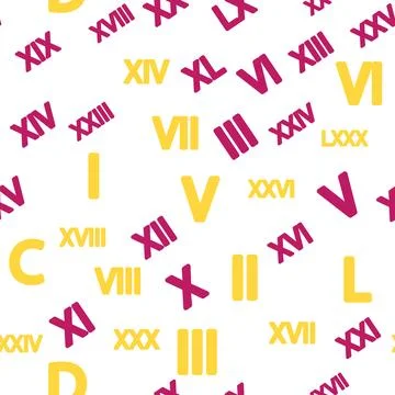 Seamless pattern with Roman numerals. Ten, twenty, thirty, forty, fifty, si.. Illustrazione stock