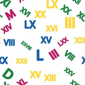 Seamless pattern with Roman numerals. Ten, twenty, thirty, forty, fifty, si.. Stockillustratie