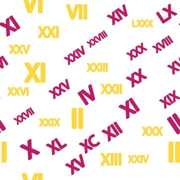 Seamless pattern with Roman numerals. Ten, twenty, thirty, forty, fifty, si.. Illustrazione stock