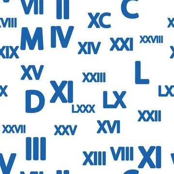 Seamless pattern with Roman numerals. Ten, twenty, thirty, forty, fifty, si.. Stock Illustration