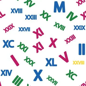 Seamless pattern with Roman numerals. Ten, twenty, thirty, forty, fifty, si.. Stock Illustration