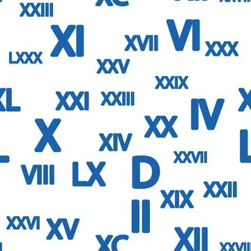 Seamless pattern with Roman numerals. Ten, twenty, thirty, forty, fifty, si.. Illustrazione stock