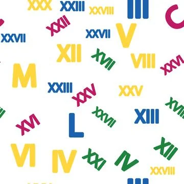 Seamless pattern with Roman numerals. Ten and twenty, thirty, forty, fifty, s Stock Illustration