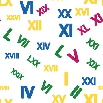 Seamless pattern with Roman numerals. Ten, twenty, thirty, forty, fifty, si.. Stock Illustration
