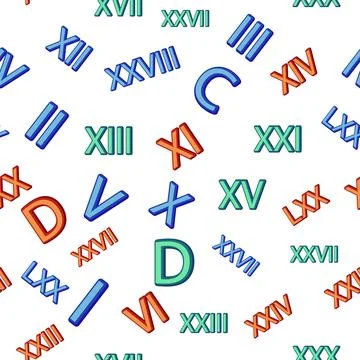 Seamless pattern with Roman numerals. Ten, twenty, thirty, forty, fifty, sixt Illustrazione stock