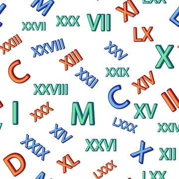 Seamless pattern with Roman numerals. Ten, twenty, thirty, forty, fifty, si.. Stock Illustration