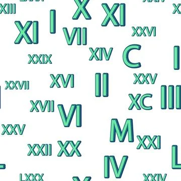 Seamless pattern with Roman numerals. Ten, twenty, thirty, forty, fifty, si.. Illustrazione stock