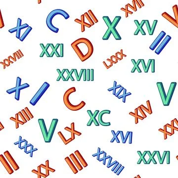 Seamless pattern with Roman numerals. Ten, twenty, thirty, forty, fifty, sixt 库存插图