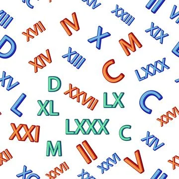 Seamless pattern with Roman numerals. Ten, twenty, thirty, forty, fifty, si.. Stock Illustration