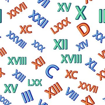 Seamless pattern with Roman numerals. Ten, twenty, thirty, forty, fifty, si.. Illustrazione stock