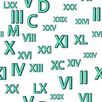 Seamless pattern with Roman numerals. Ten, twenty, thirty, forty, fifty, si.. Stock Illustration