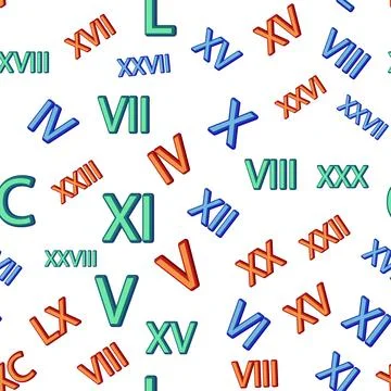 Seamless pattern with Roman numerals. Ten, twenty, thirty, forty, fifty, sixt Stock Illustration