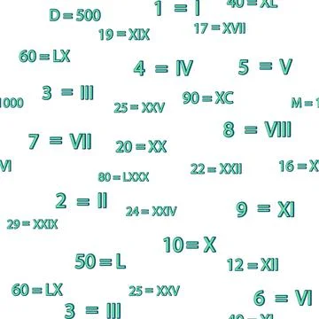 Seamless pattern with Roman numerals. Ten, twenty, thirty, forty, fifty, sixt Illustrazione stock