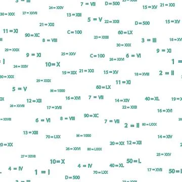 Seamless pattern with Roman numerals. Ten, twenty, thirty, forty, fifty, sixt 스톡 일러스트