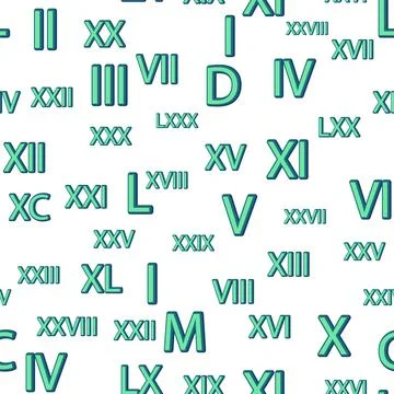 Seamless pattern with Roman numerals. Ten, twenty, thirty, forty, fifty, si.. Stock Illustration