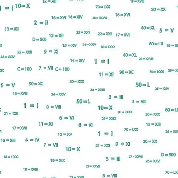 Seamless pattern with Roman numerals. Ten, twenty, thirty, forty, fifty, si.. Illustrazione stock