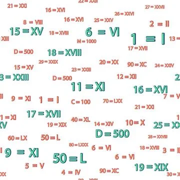 Seamless pattern with Roman numerals. Ten, twenty, thirty, forty, fifty, si.. 库存插图