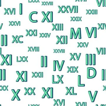 Seamless pattern with Roman numerals. Ten, twenty, thirty, forty, fifty, si.. Illustrazione stock