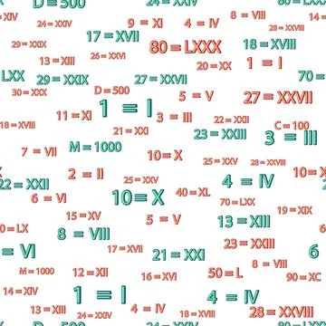 Seamless pattern with Roman numerals. Ten, twenty, thirty, forty, fifty, si.. Stock Illustration