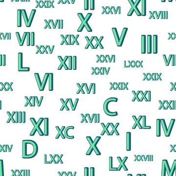 Seamless pattern with Roman numerals. Ten, twenty, thirty, forty, fifty, si.. Stock Illustration