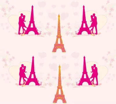 Seamless pattern with romantic couple in Paris Illustrazione stock