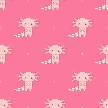 Seamless pattern Romantic cute Axolotl on pink background with heart. Funny.. 스톡 일러스트