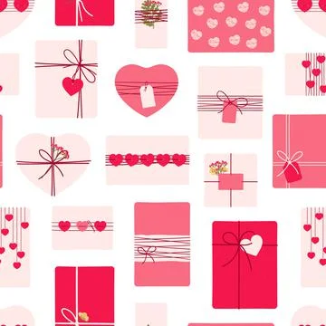 Seamless pattern of romantic eco-friendly packaging gifts for Valentine's day Stock Illustration