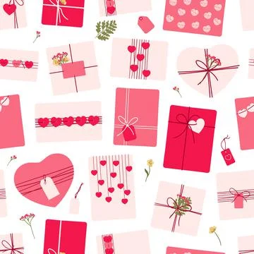 Seamless pattern of romantic eco-friendly packaging gifts for Valentine's day Stock Illustration