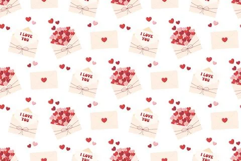 Seamless pattern with romantic love letter for Valentines day. Print with e.. Illustrazione stock