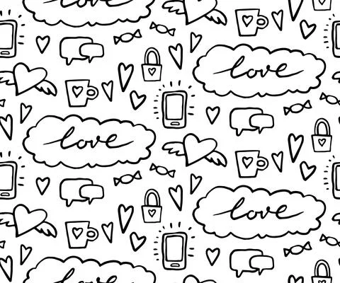 Seamless pattern on romantic theme. Vector illustration. doodle Wedding patte Stock Illustration