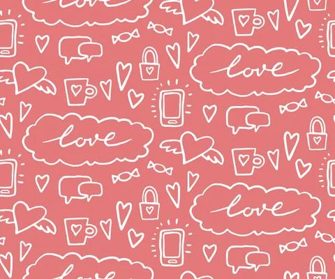 Seamless pattern on romantic theme. Vector illustration. doodle Wedding patte Stock Illustration
