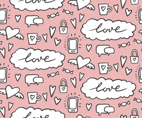 Seamless pattern on romantic theme. Vector illustration. doodle Wedding patte Stock Illustration