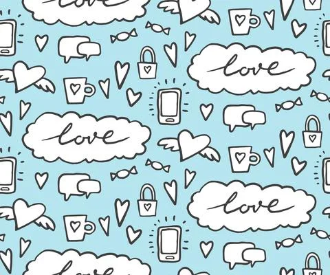 Seamless pattern on romantic theme. Vector illustration. doodle Wedding patte Stock Illustration