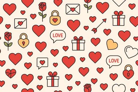 Seamless pattern of romantic valentine s day symbols and icons Stock Illustration