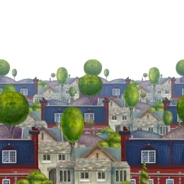 Seamless pattern with roofs of houses. Old fabulous English town. Illustration. Stock Illustration