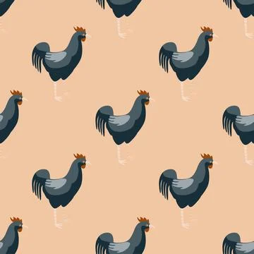 Seamless pattern of rooster. Domestic animals on colorful background. Vector  Illustrazione stock
