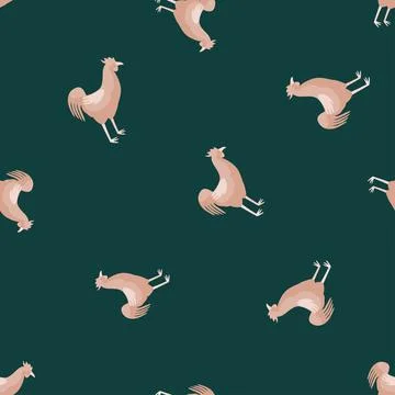 Seamless pattern of rooster. Domestic animals on colorful background. Vector  Illustrazione stock
