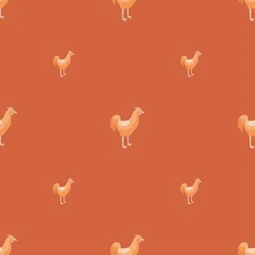 Seamless pattern of rooster. Domestic animals on colorful background. Vector  Stock Illustration