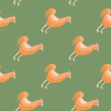 Seamless pattern of rooster. Domestic animals on colorful background. Vector  Stock Illustration