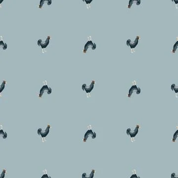 Seamless pattern of rooster. Domestic animals on colorful background. Vector  Stock Illustration